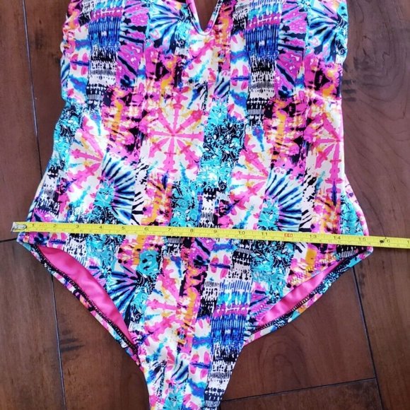 Jessica Simpson Women's Firework V-Wire Bandeau One-Piece Swimsuit Size Medium - Picture 14 of 16